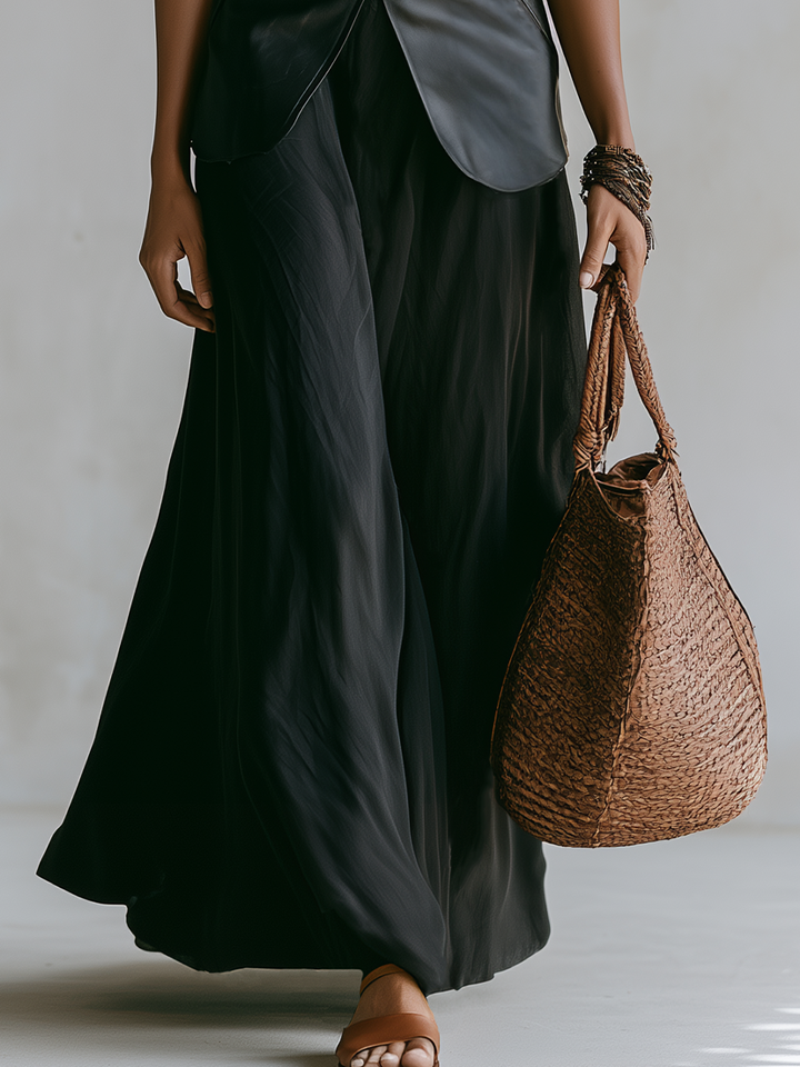 Octavia | Black Faux Leather Skirt Set — view 3