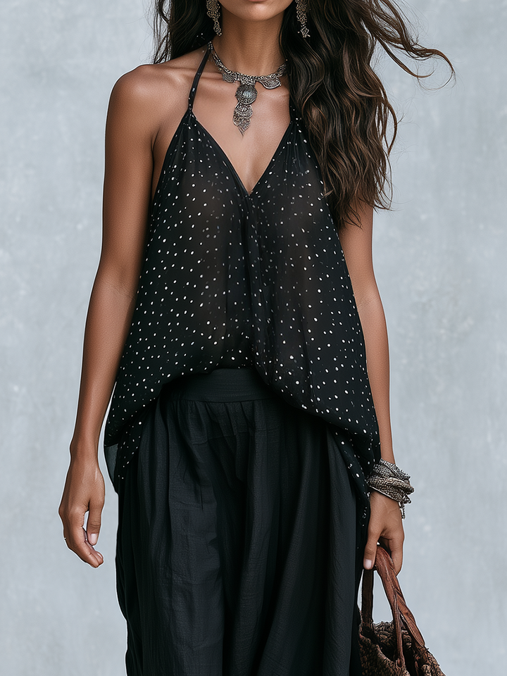 Penelope | Black Polka Dot Maxi Skirt Set — view 2