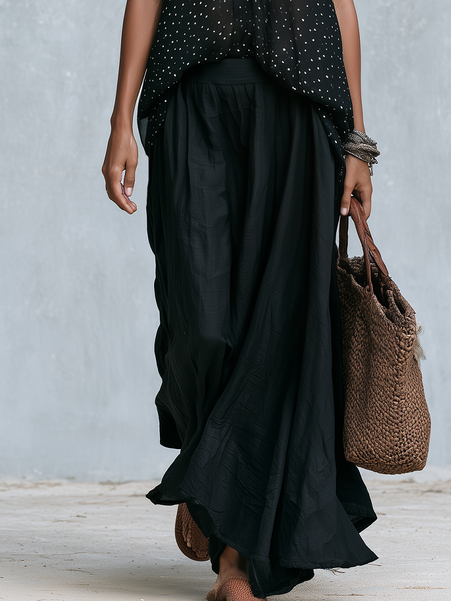Penelope | Black Polka Dot Maxi Skirt Set — view 3