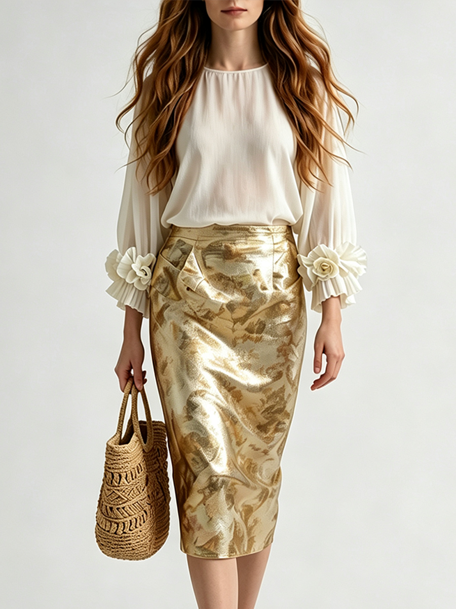Rosalind | Resort Luxe Floral Appliqué Blouse With Set — view 2