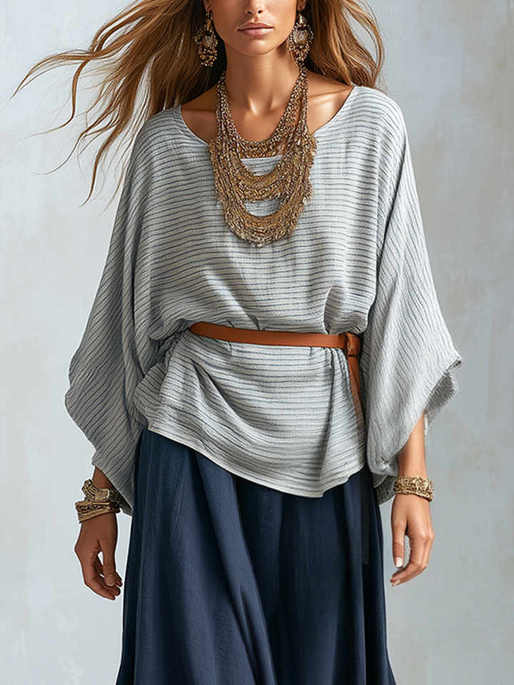 Juliet | Blue Textured Batwing Sleeve Top And Skirt Set — view 3