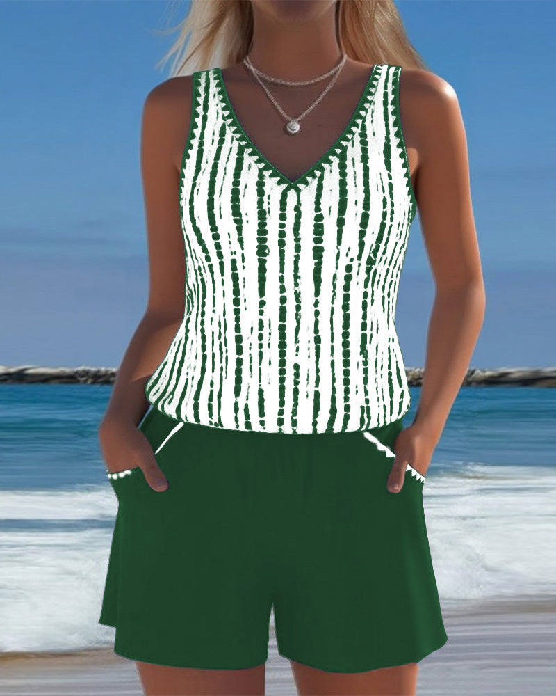 Mia | Casual Two Piece Printed V-Neck Swimsuit with Pockets — view 3