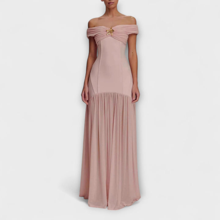 Maelie - Elegant Strapless Maxi Bodycon Dress with Floral Decorations