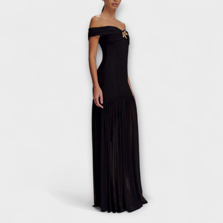 Maelie - Elegant Strapless Maxi Bodycon Dress with Floral Decorations