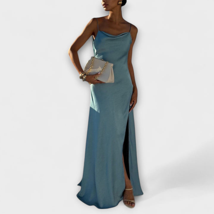 Hallie | Chic satin maxi dress with high slit