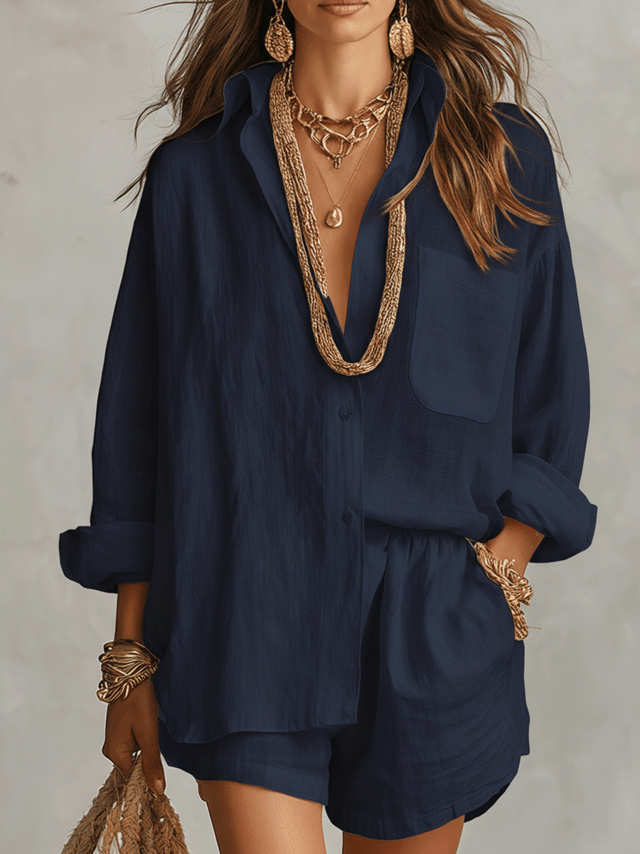 Skye | Navy Wide-Leg Short Set