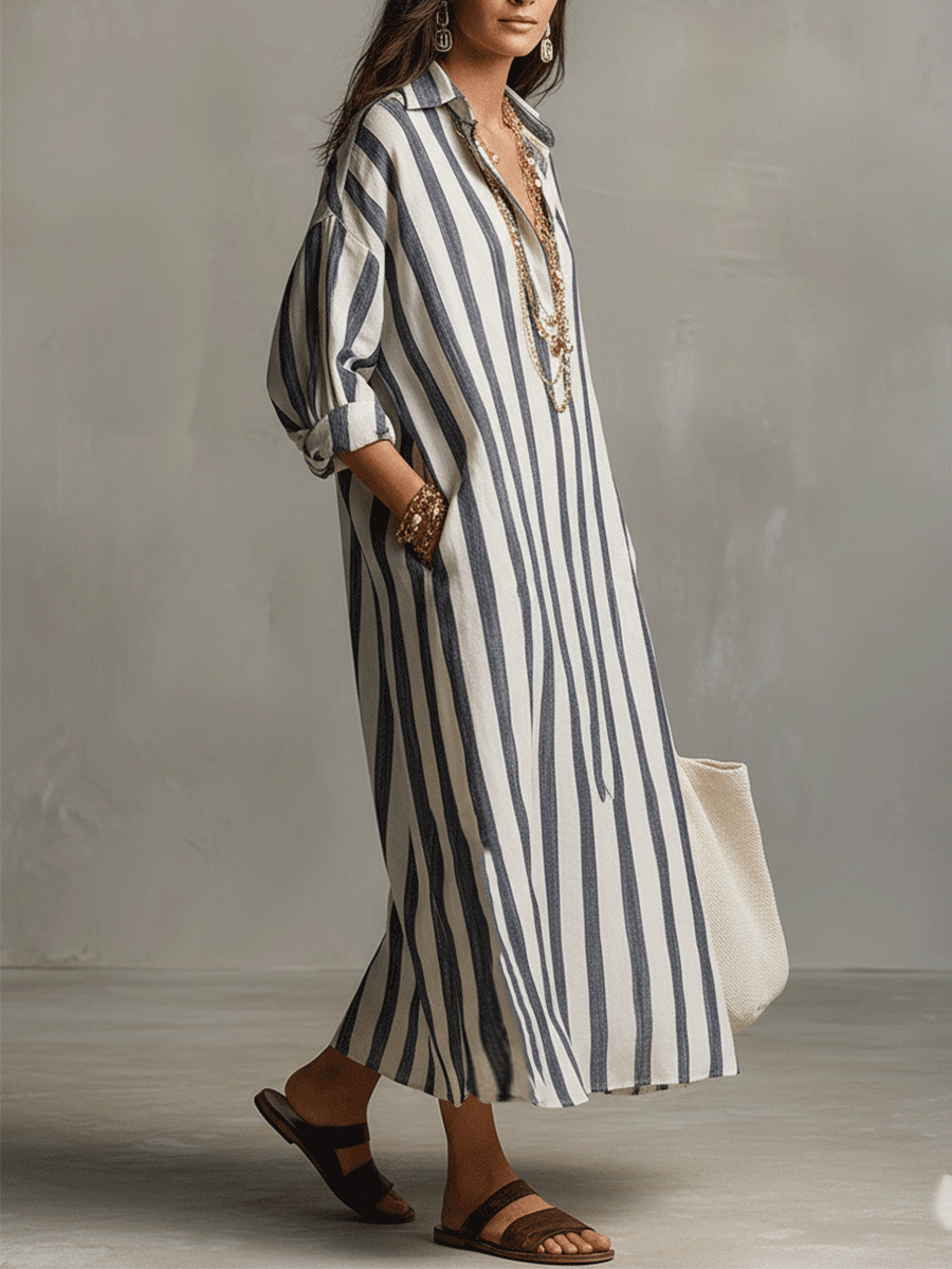 Sadie | Striped Shirt Maxi Dress — view 10