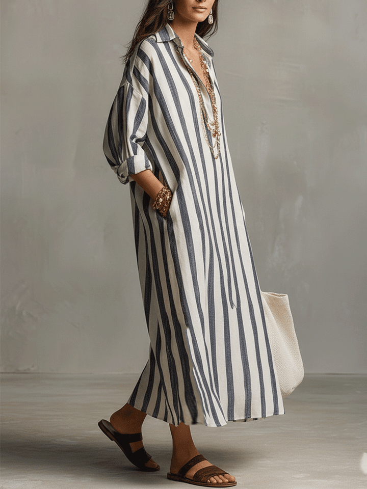 Sadie | Striped Shirt Maxi Dress — view 10