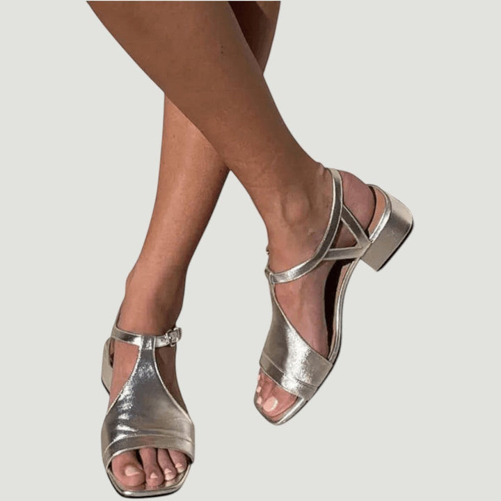Serena | Metallic Block Heel Sandals