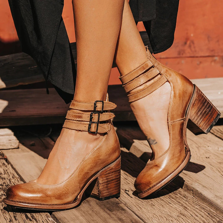 Dorothy | Black Buckle Strap Block Heel — view 2
