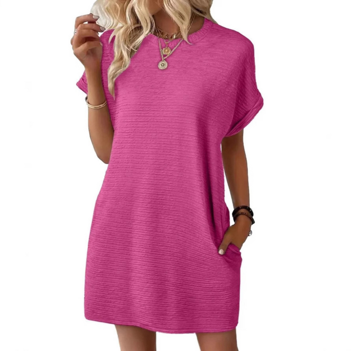 EVASHA | Casual Minimalist Round Neck Summer Mini Dress