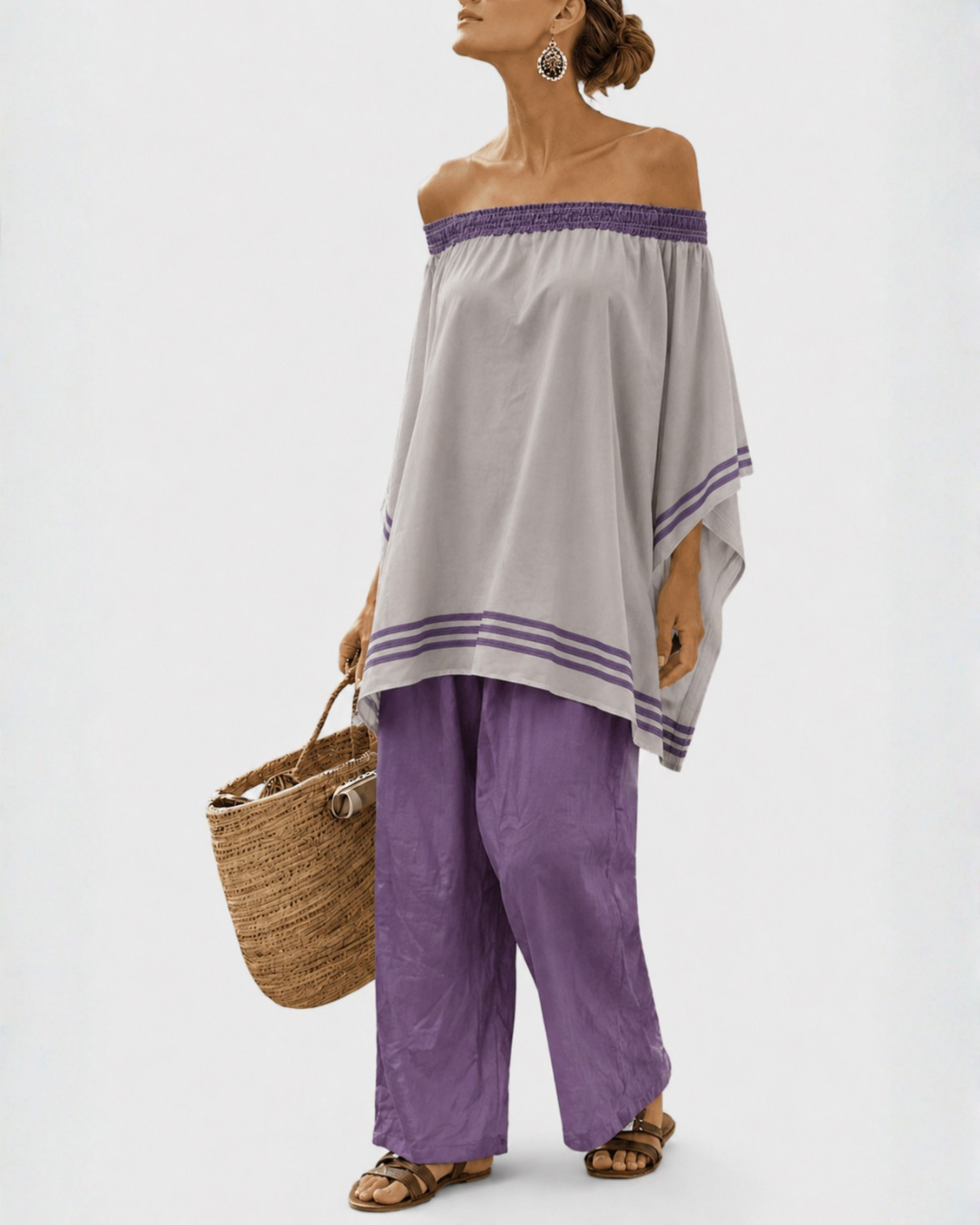 Zandrel | Purple Off-Shoulder Top Set