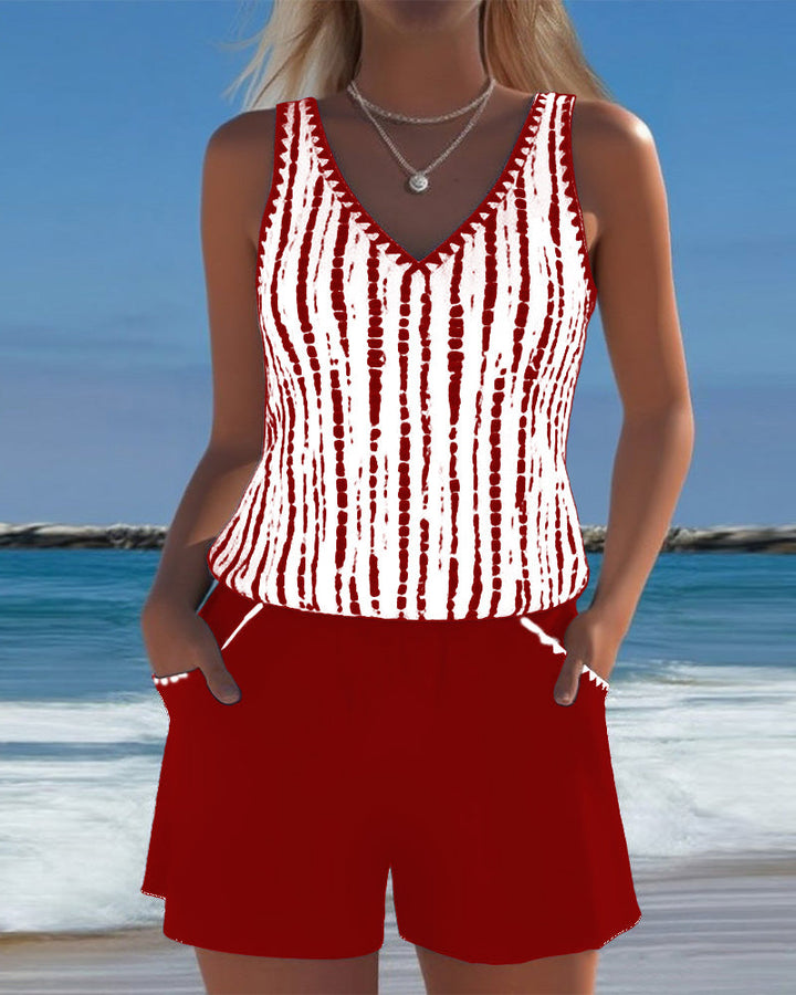 Mia | Casual Two Piece Printed V-Neck Swimsuit with Pockets — view 2