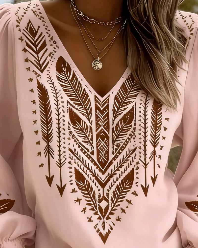 Sandra | Puffed Sleeve Blouse with Wide V-Neck — view 9