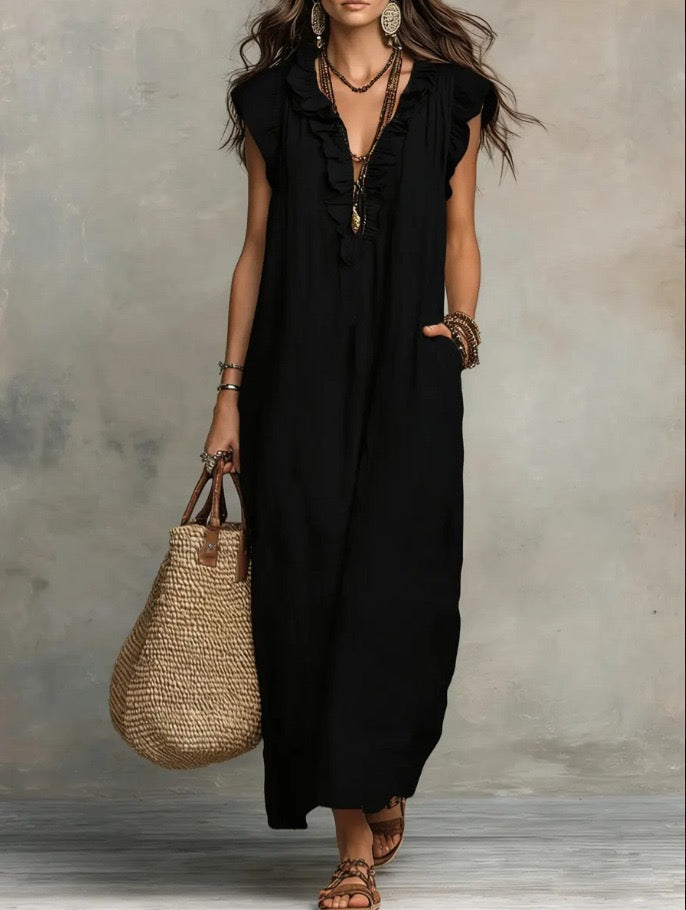 Ravenna | Black Boho Wrap Maxi Dress