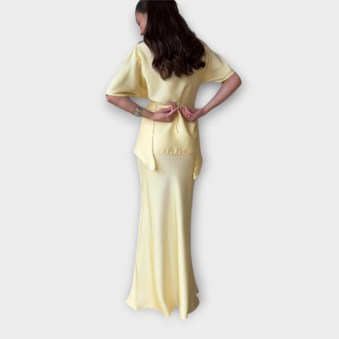 Finja | Off-Shoulder Top with Knot Front and Skirt Ensemble