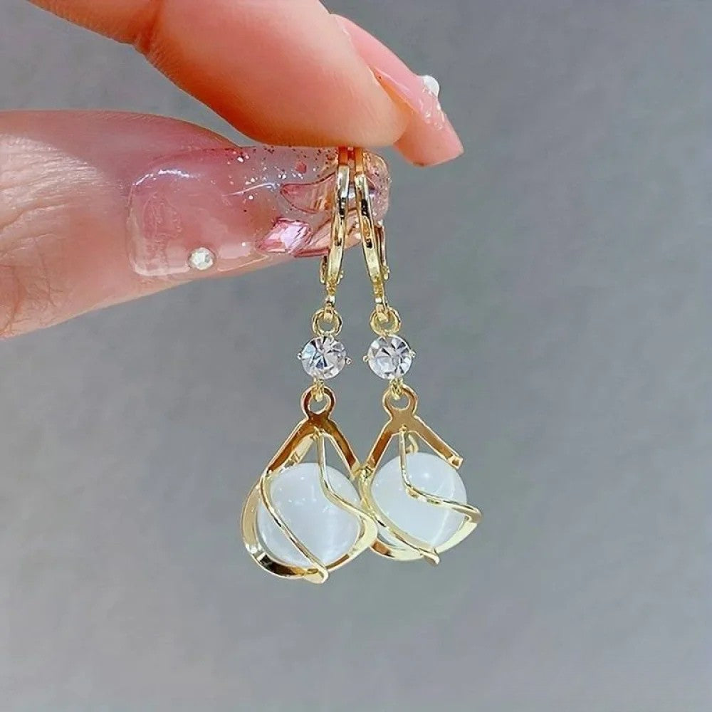 Zinara | Antique White Opal Gold-Tone Drop Earrings