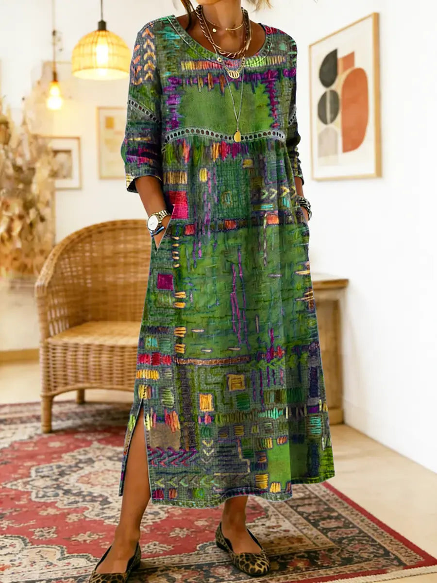 Manuela | Printed Dress with Ethnic Patchwork — view 5