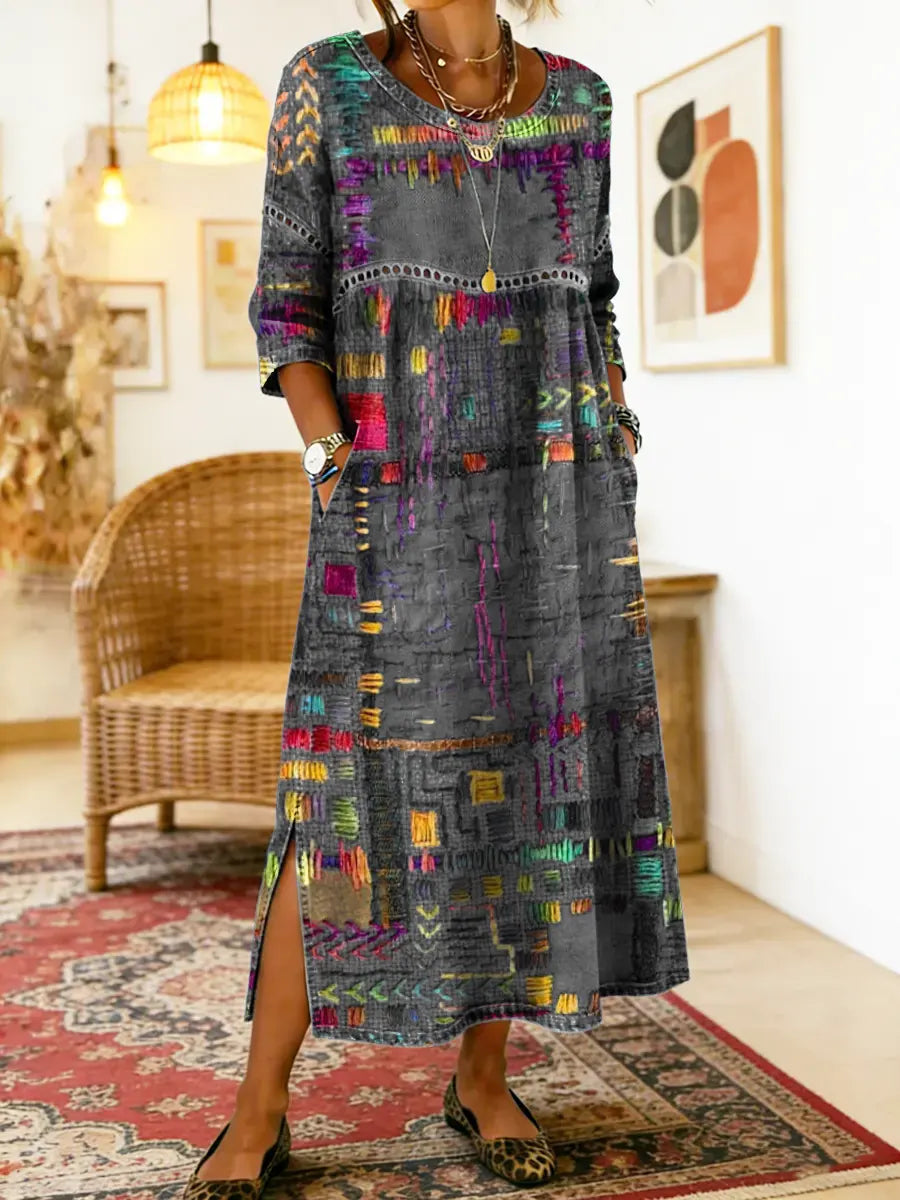 Manuela | Printed Dress with Ethnic Patchwork — view 12
