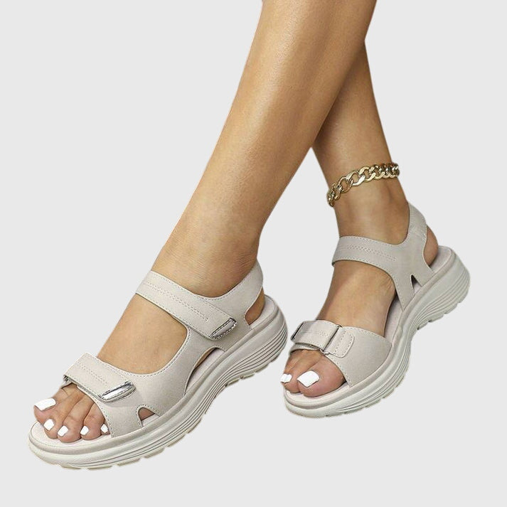 Casey | Beige Open Toe Block Sandals