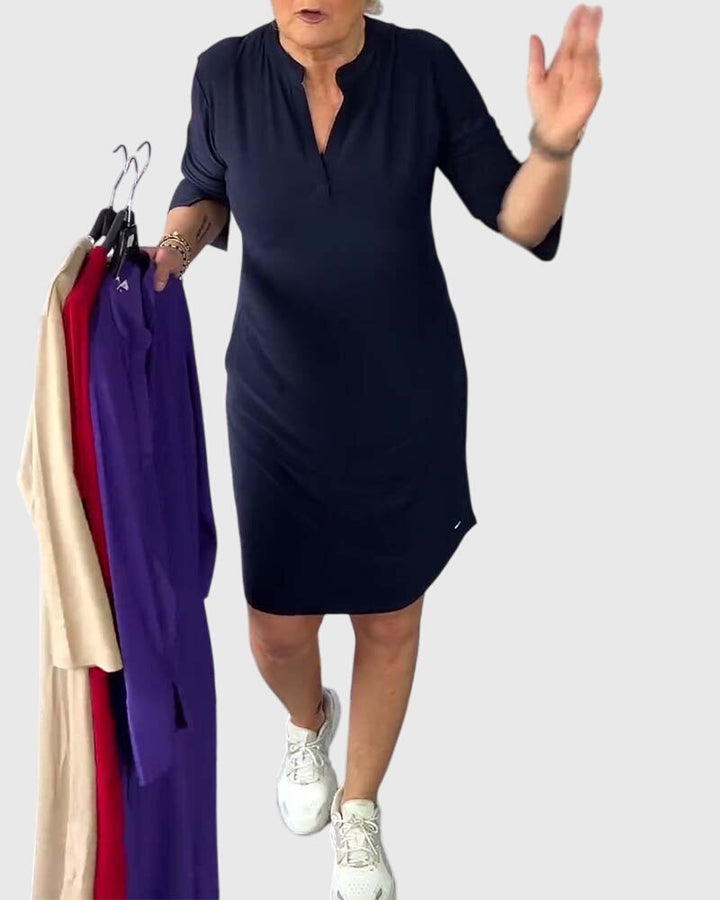 Katherine | Solid V-Neck Dress — view 6