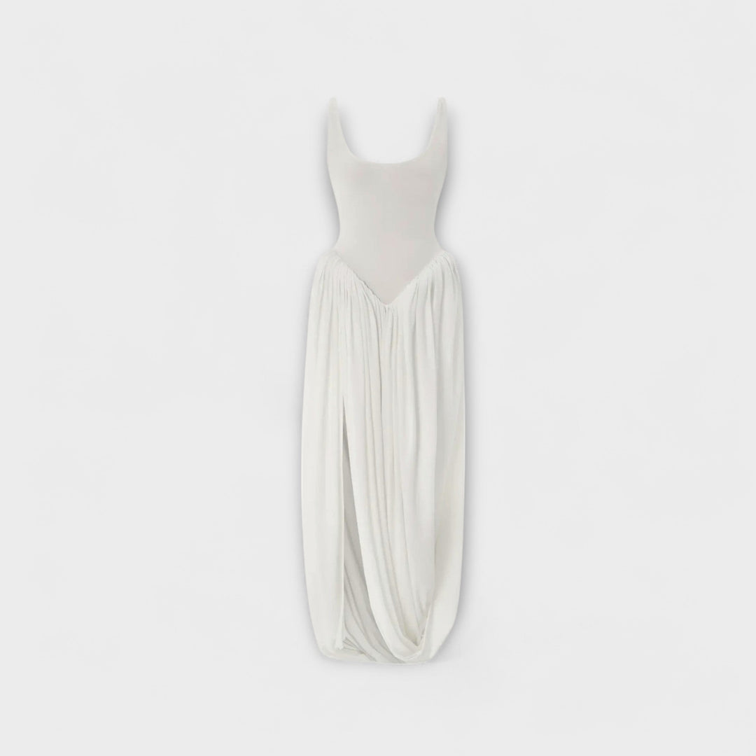 Iris | Maxi dress with draped skirt and side slit