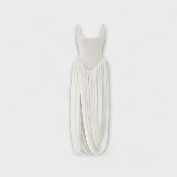 Iris | Maxi dress with draped skirt and side slit