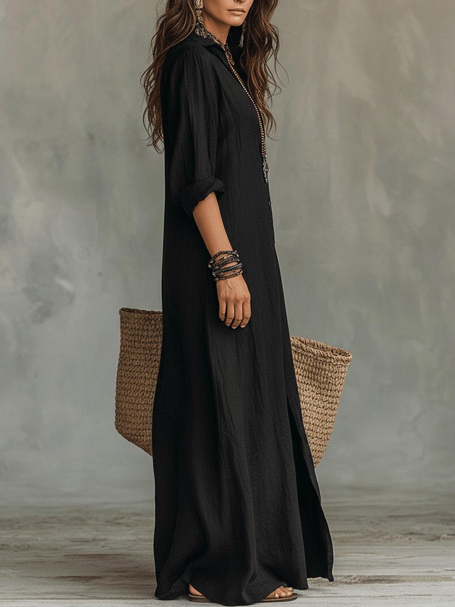 Wren | Black Button-Front Maxi Dress — view 12