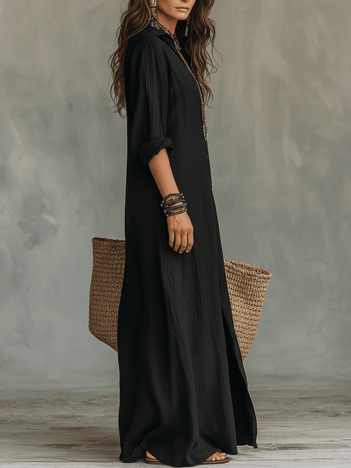 Wren | Black Button-Front Maxi Dress — view 12