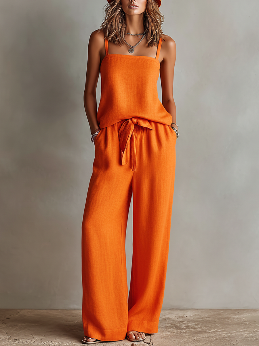 Ella | Orange Linen-Look Set