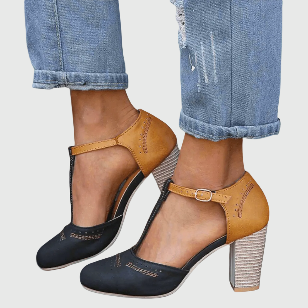 Eleni | Black Soft Sole Comfort Heels