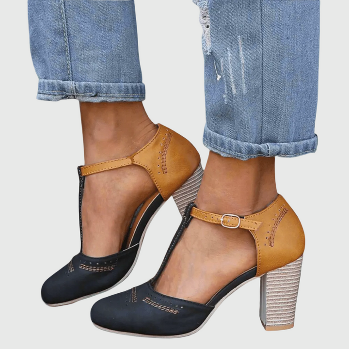 Eleni | Black Soft Sole Comfort Heels