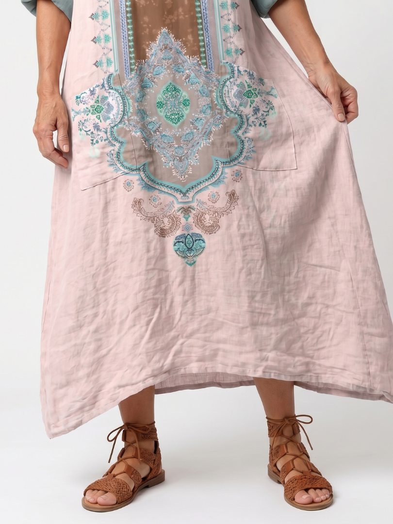 Kenza | Embroidered Panel Relaxed Pocket Midi Dress — view 2