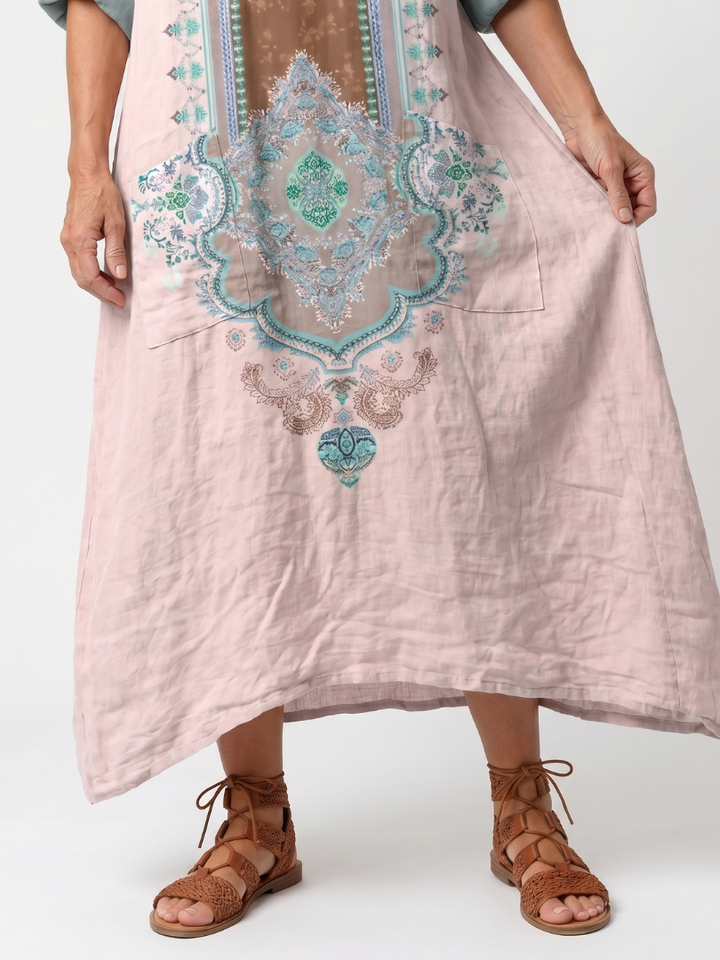 Kenza | Embroidered Panel Relaxed Pocket Midi Dress — view 2