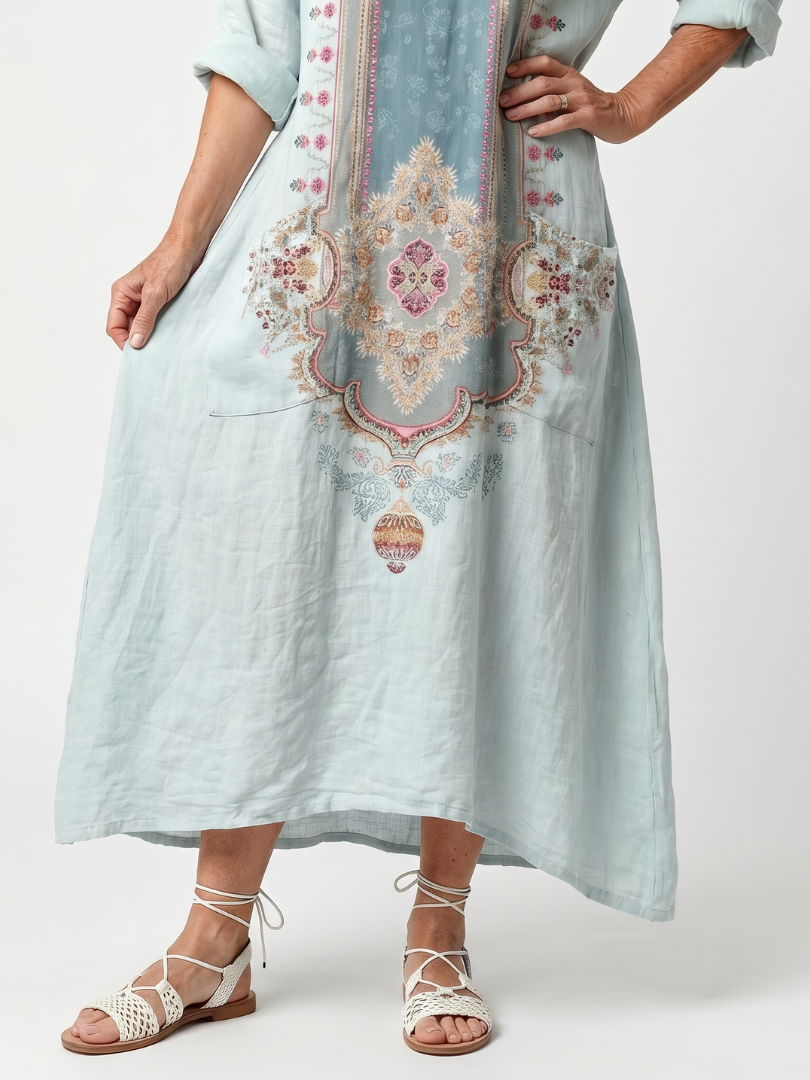 Kassiani | Ornate Panel Embroidered Oversized Pocket Midi Dress — view 2