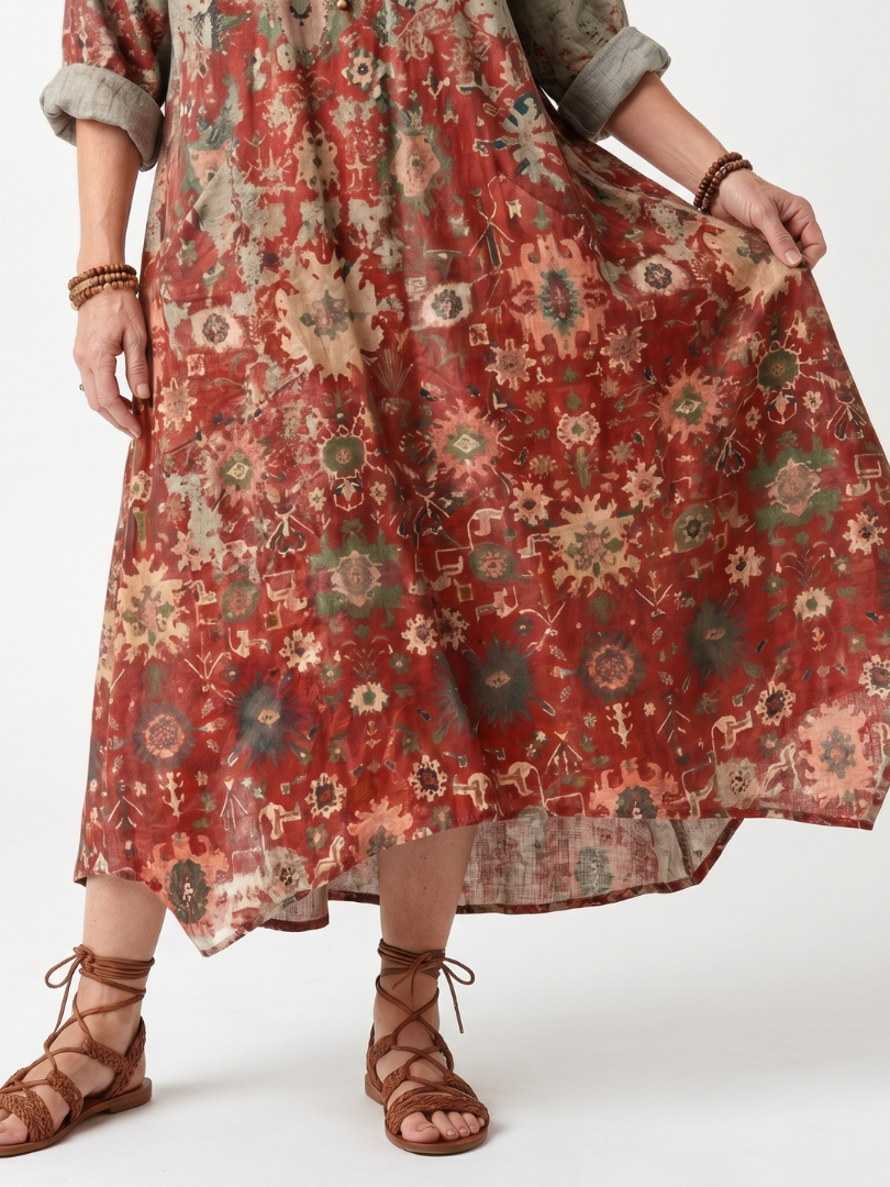 Marigolde | Mixed Pattern Relaxed Pocket Midi Dress — view 3