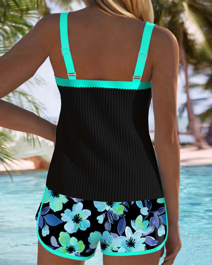 Matilda | Orange Print Two Piece Beach Tankini Pants — view 10