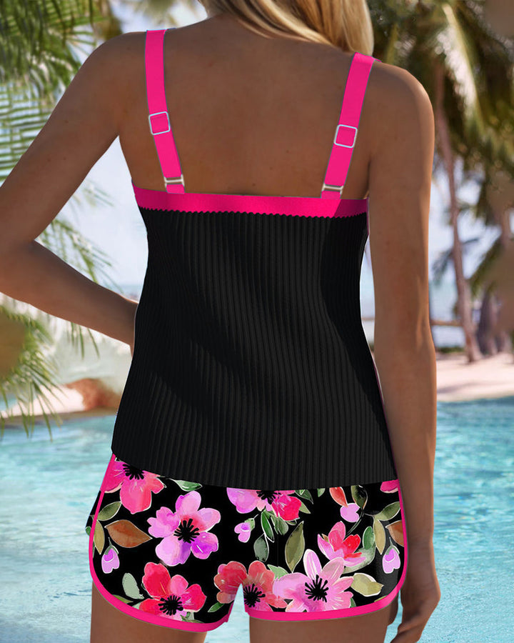 Matilda | Orange Print Two Piece Beach Tankini Pants — view 4