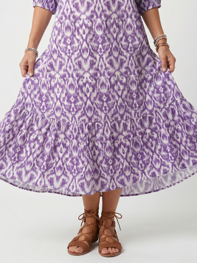 Penelope | Printed Tassel Tie Midi Dress — view 3