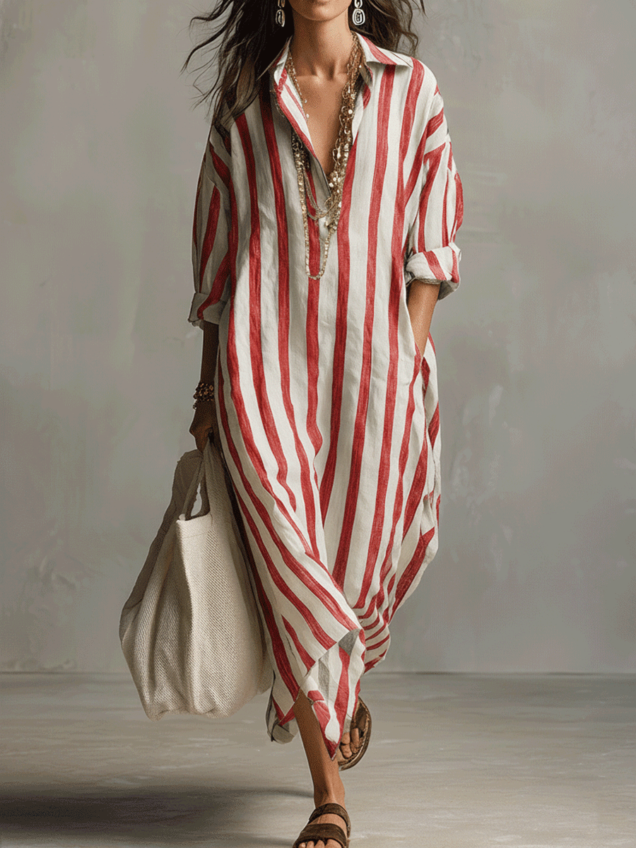 Sadie | Striped Shirt Maxi Dress — view 7