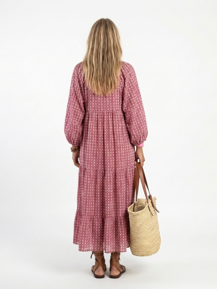 Arlette | Geometric Print Long Sleeve Midi Dress — view 3