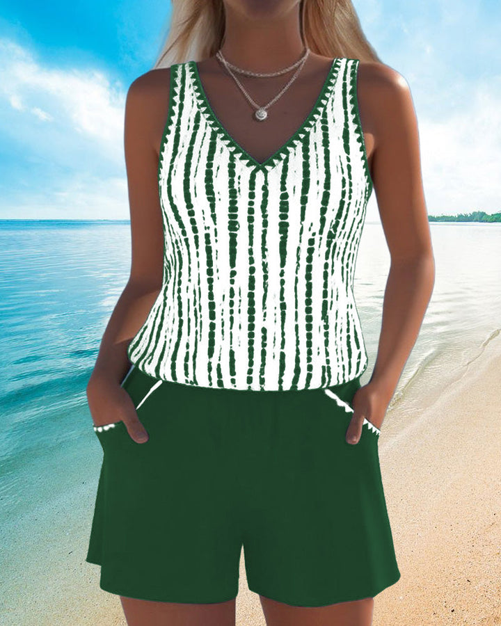 Mia | Casual Two Piece Printed V-Neck Swimsuit with Pockets — view 9