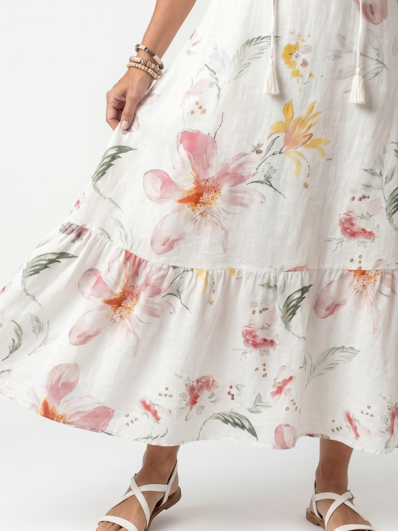 Noa | Soft Floral Tiered Tassel Midi Dress — view 3