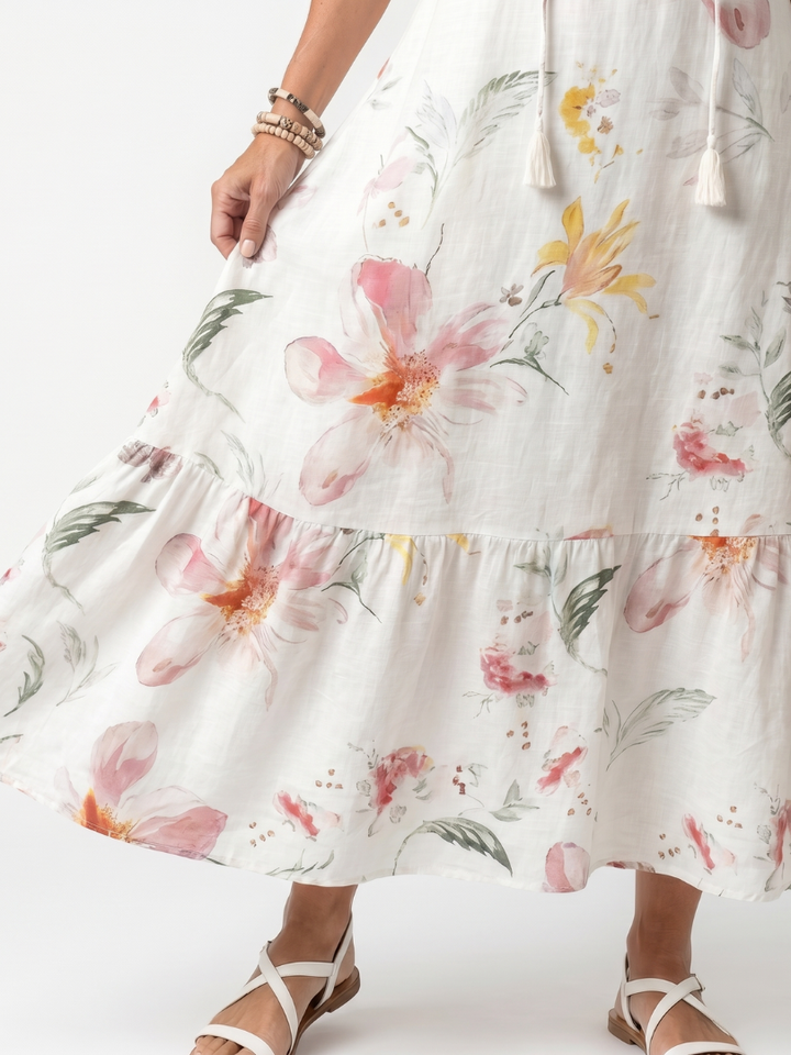 Noa | Soft Floral Tiered Tassel Midi Dress — view 3
