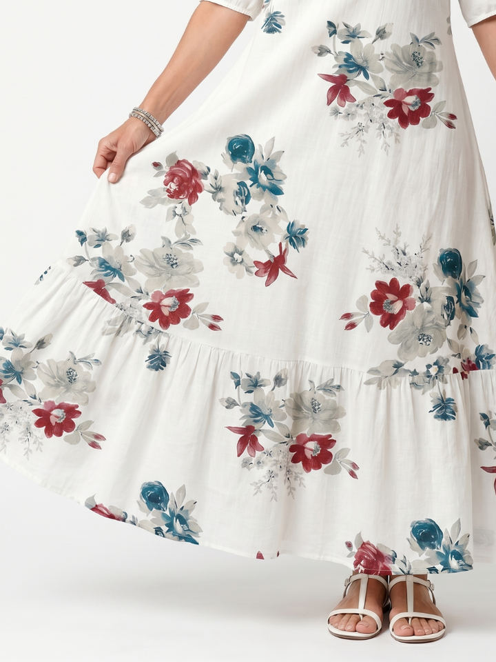 Maeva | Scattered Floral Tassel Tie Midi Dress — view 3