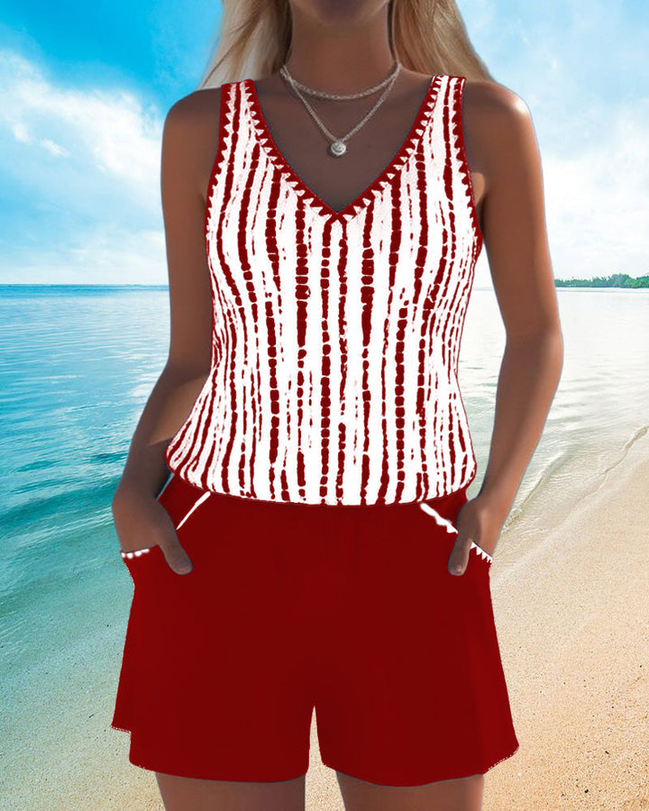 Mia | Casual Two Piece Printed V-Neck Swimsuit with Pockets — view 6
