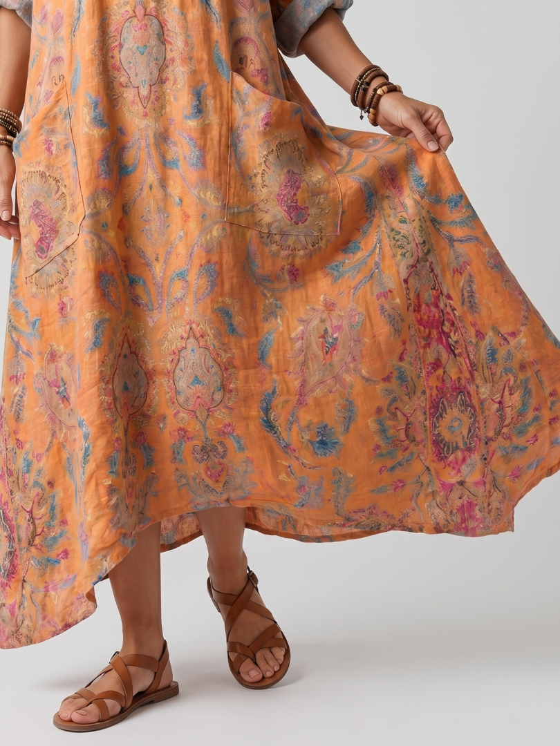 Romy | Notch Neck Printed Oversized Pocket Midi Dress — view 3