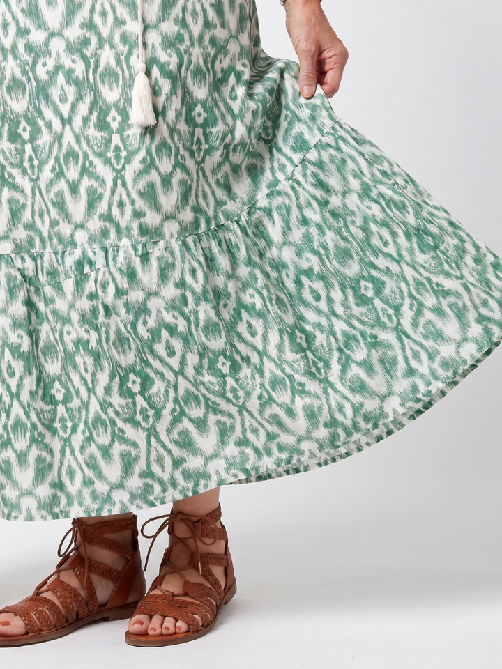 Ilara | Pattern V-Neck Tassel Midi Dress — view 3
