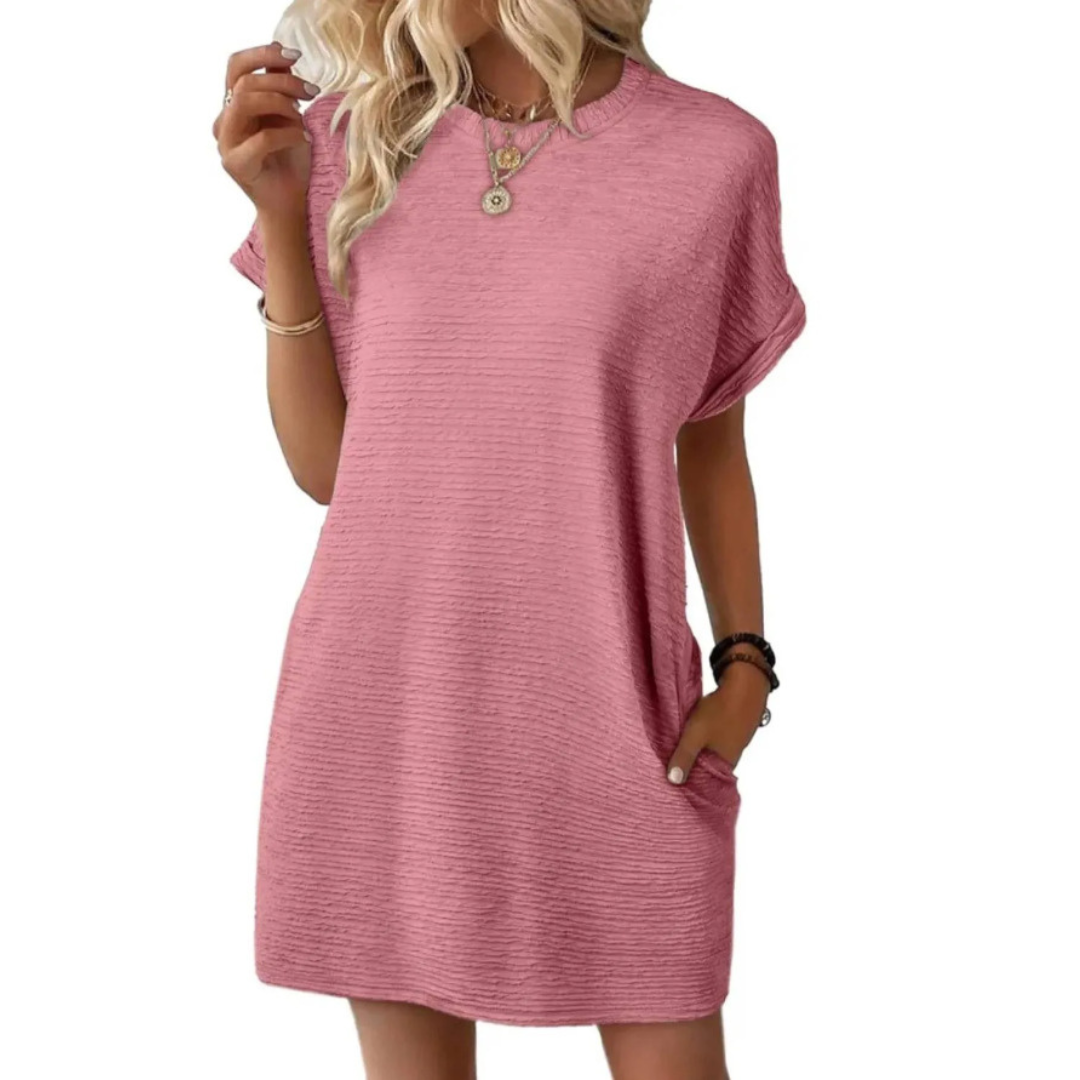 EVASHA | Casual Minimalist Round Neck Summer Mini Dress — view 2