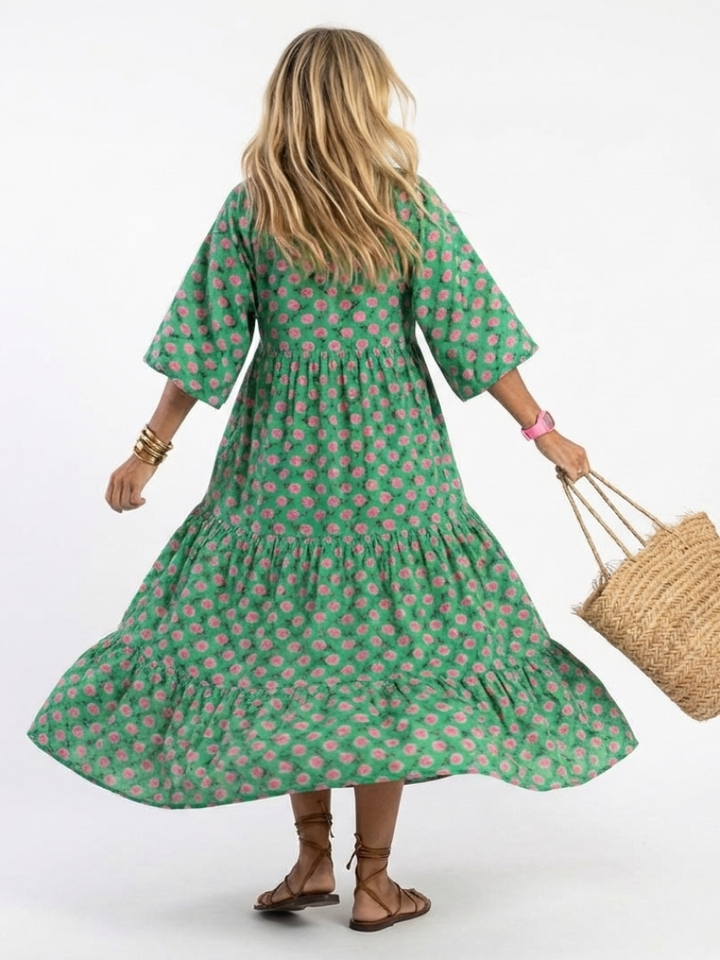 Fiora | Floral Print V-Neck Tiered Midi Dress — view 3